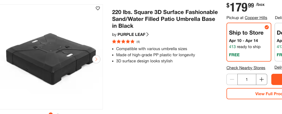 NEW 220LB Sand/Water Patio Umbrella Base