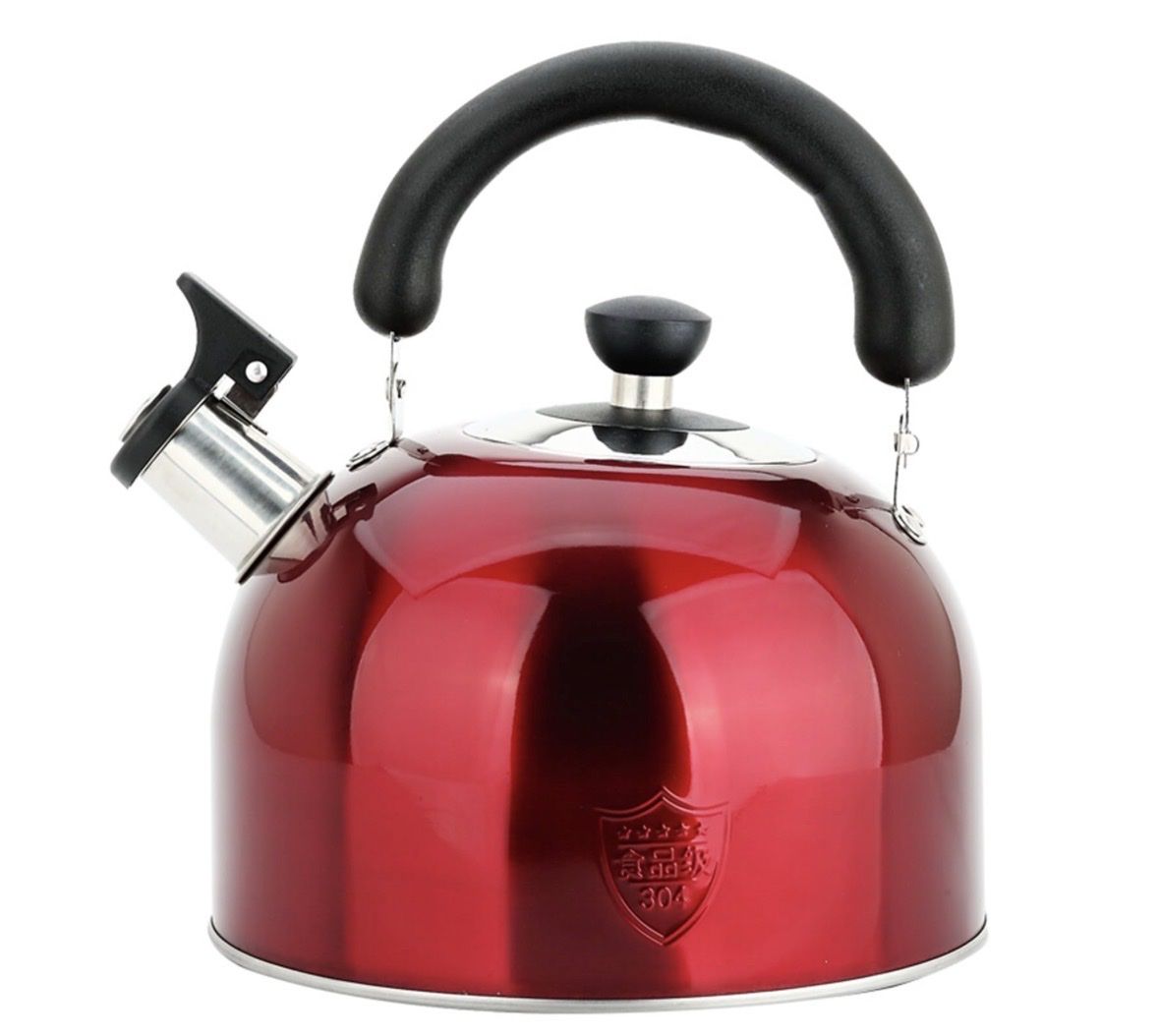 Red 4L/4.2 Qt Whistling Tea Kettle, Stainless Steel, Large Capacity for Coffee, Tea, Milk