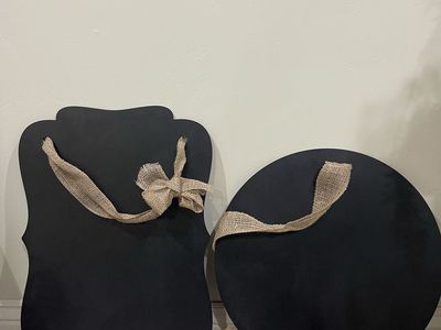 Decorative Chalkboard Signs - 1 Scalloped & 1 Round with Burlap Ribbon Accents