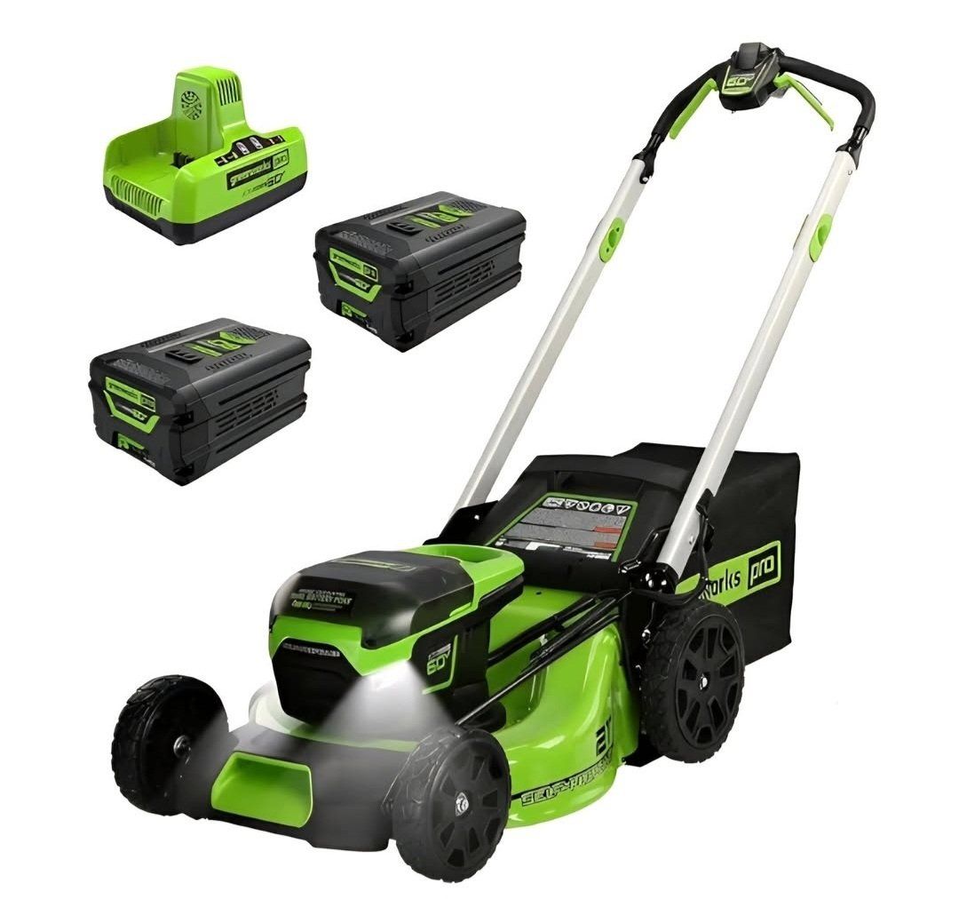 Greenworks 60V 21" Brushless (Self-Propelled) Cordless Lawn Mower, 2 x 4.0Ah Batteries (3/4 Acre, Rapid Charger, 4-in-1, LED Lig