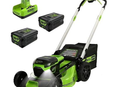 Greenworks 60V 21" Brushless (Self-Propelled) Cordless Lawn Mower, 2 x 4.0Ah Batteries (3/4 Acre, Rapid Charger, 4-in-1, LED Lig