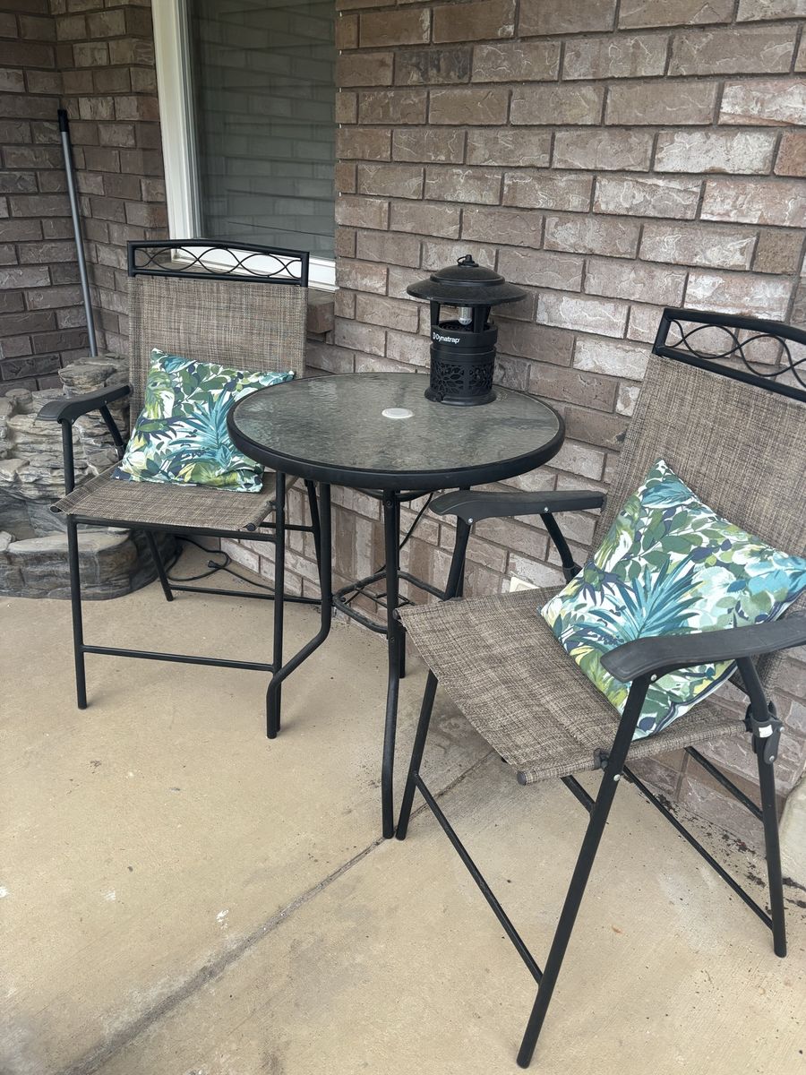 Bar Height 2 Person Bistro Table and Chairs with Umbrella