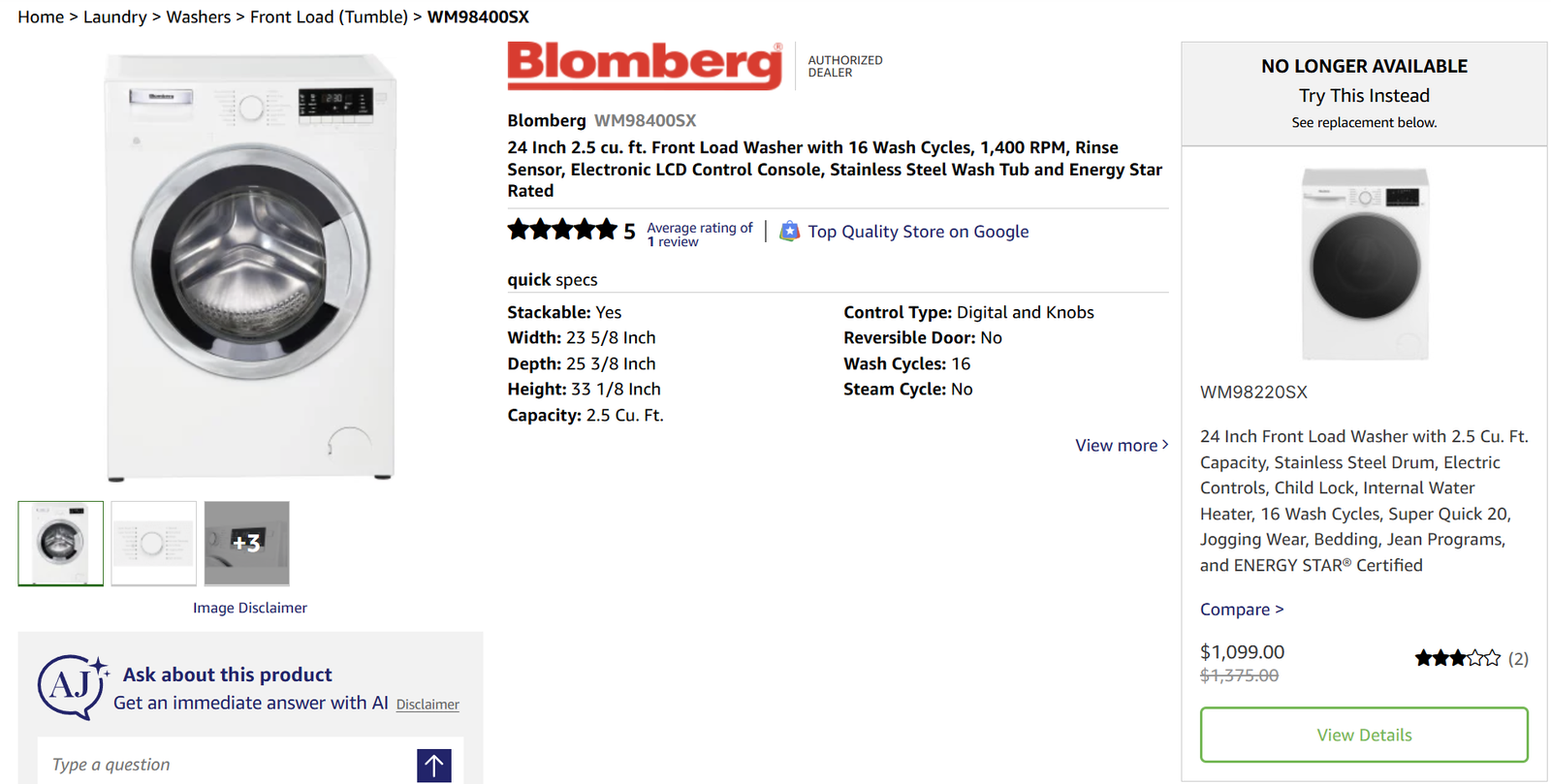 Blomberg Compact Washing Machine