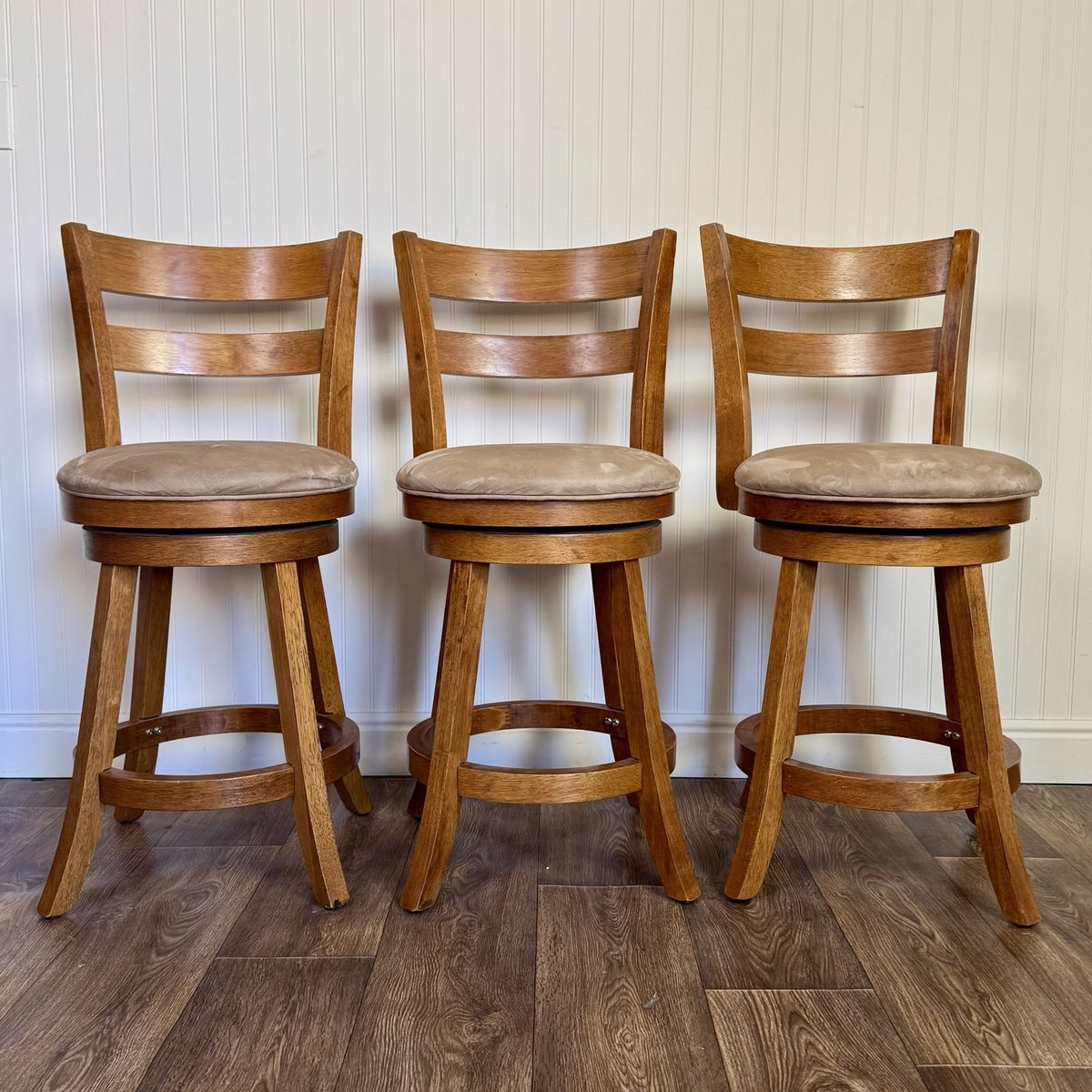Set of 3 Wood Swivel Bar Stools