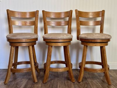 Set of 3 Wood Swivel Bar Stools