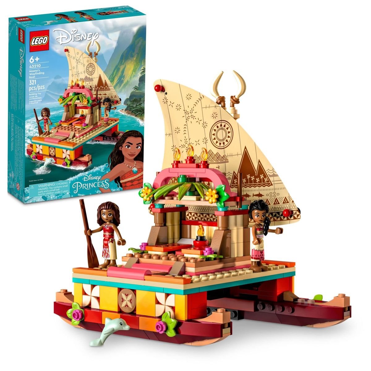 USED LEGO Disney Moana's Wayfinding Boat 43210 - 321 pcs - Complete Set with Mini-dolls - Missing Instructions