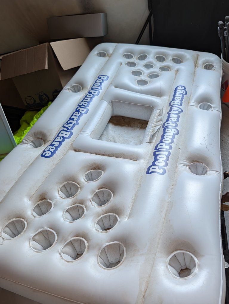 Pool Pong Party Barge Inflatable Beer Pong Table Float with Cup Holders - White