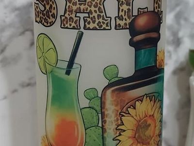 Salt Vibes Sublimated Glass Tumbler with Bamboo Lid & Straw - Fun Sunflower Tequila Design
