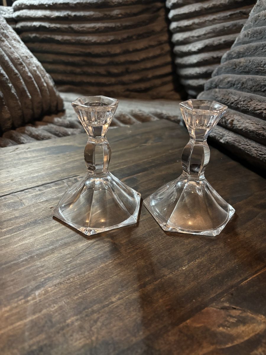 Vintage Clear Glass Taper Candle Holders – Set of 2