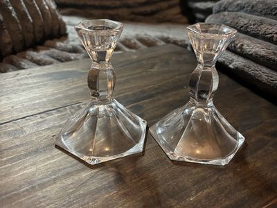 Vintage Clear Glass Taper Candle Holders – Set of 2