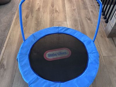 Little Tikes 3ft Easy Store Toddler Trampoline with Handle Bar Blue