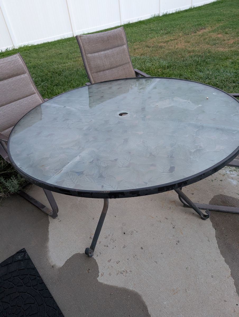Patio Dining Set with 54" Glass Top Table and 4 Chairs