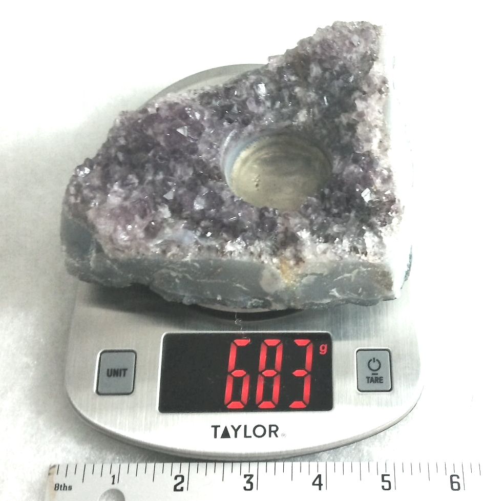 Calming beauty of raw Amethyst carved to hold a standard-size tea-light