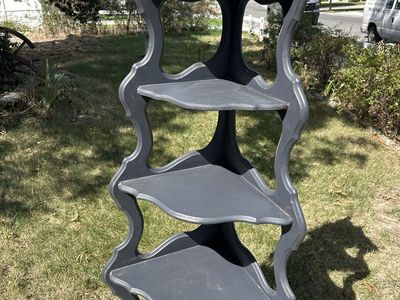 5 ft walnut 1890 corner shelf reglued and painted dark grey.