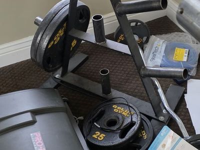 rack, bars and weights