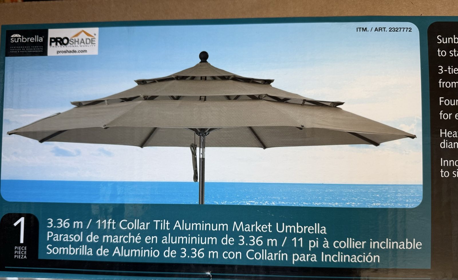 NEW Sunbrella Pro Shade 11ft Collar Tilt Aluminum Market Umbrella - 3-Tier Design - NEW IN BOX