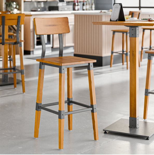 Lancaster Industrial Bar Height Chairs – Honey Maple Finish – Assembled & Lightly Used