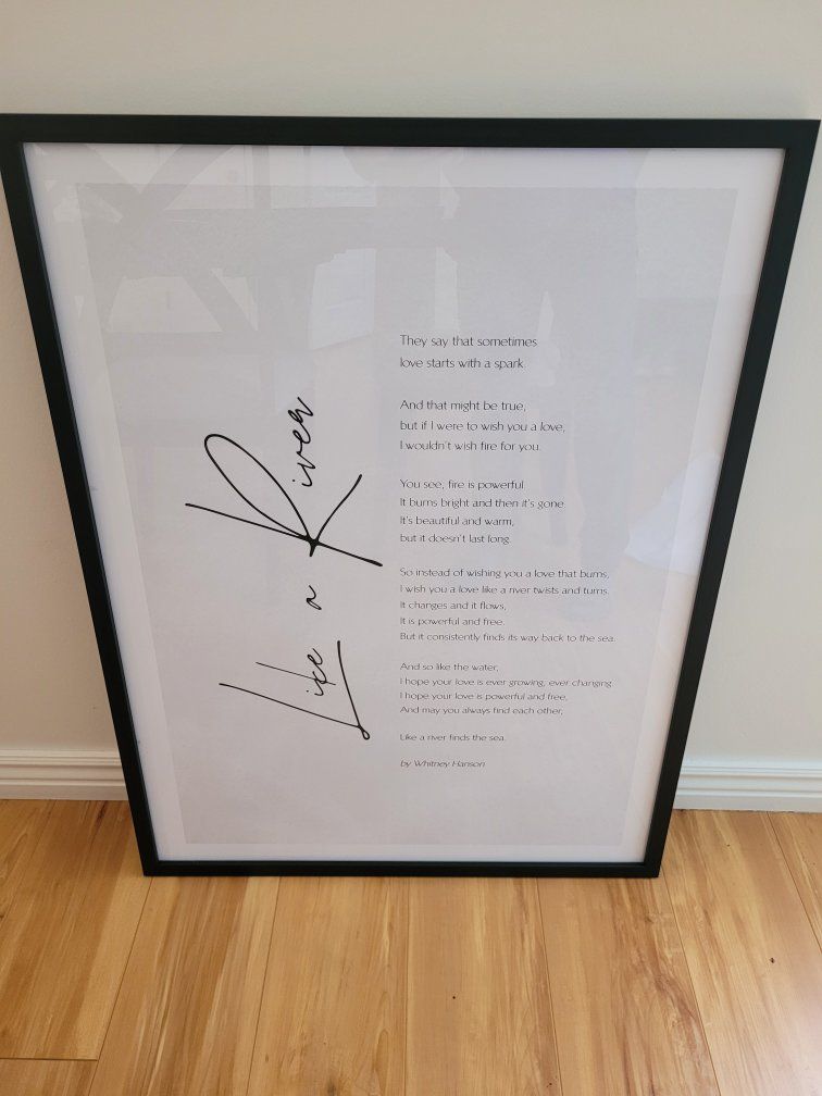 Framed Whitney Hanson "Like a River" Poem Art Print - Black Frame (60x80cm)