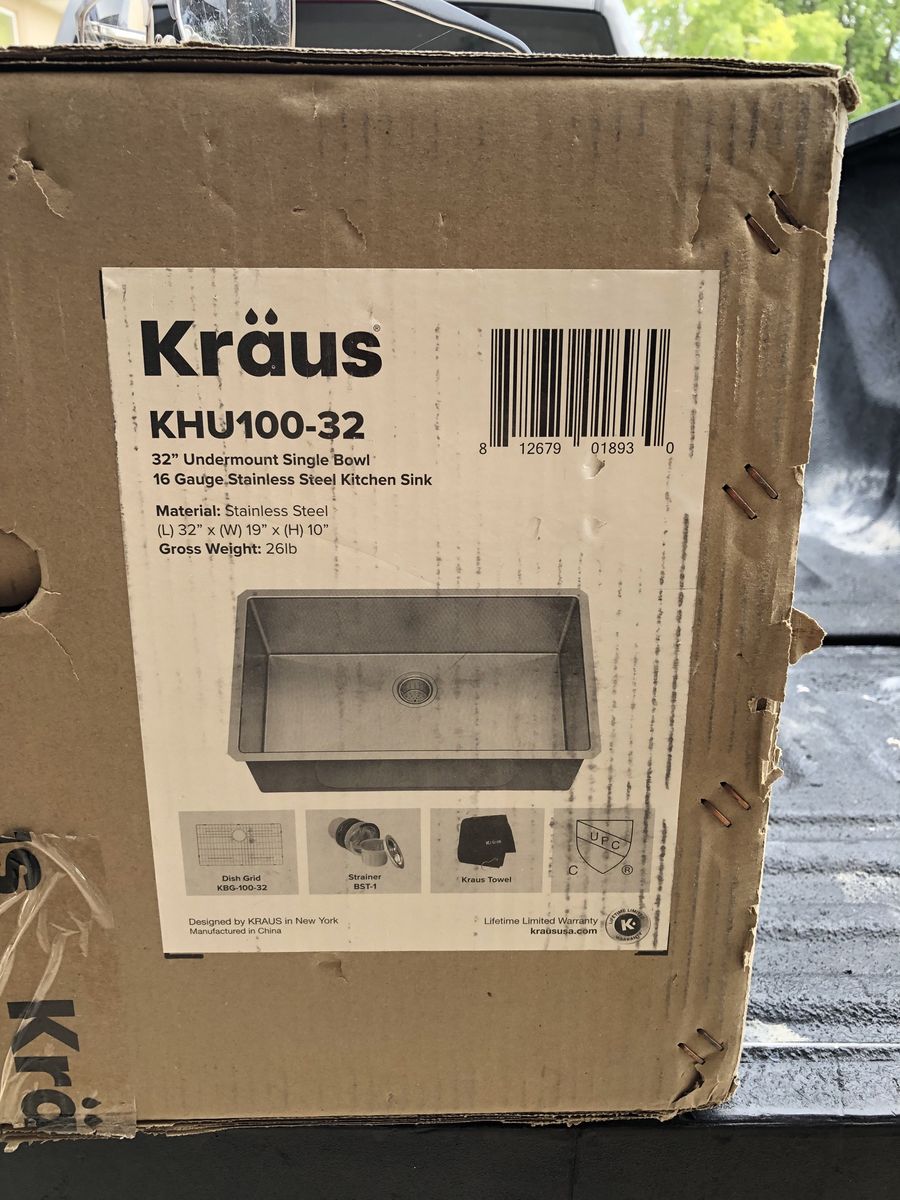 Kraus 32” stainless single bowl sink