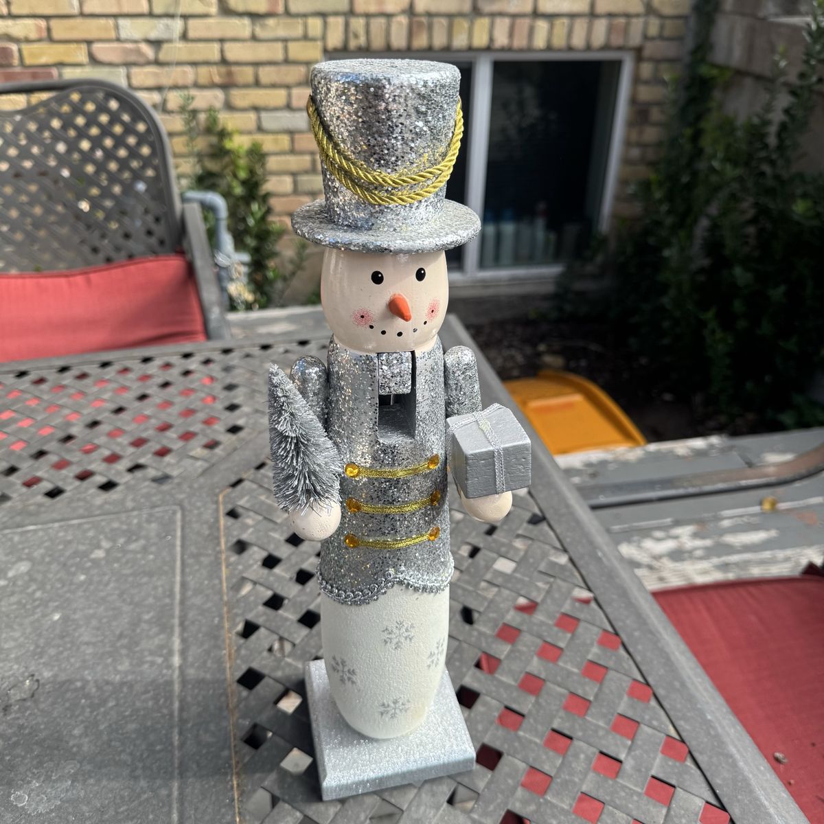Decorative Holiday Nutcracker Figures - Silver Snowman & Military Soldier Photo Frame