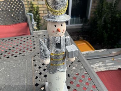 Decorative Holiday Nutcracker Figures - Silver Snowman & Military Soldier Photo Frame