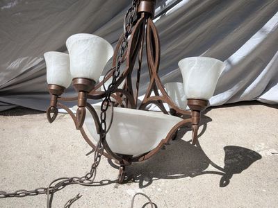 Large Rustic 5-Light Chandelier with Glass Shades