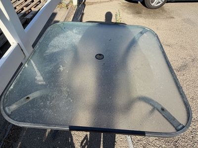 Outdoor Glass Top Patio Table with Umbrella Hole