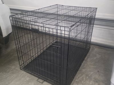 Large Collapsible Metal Dog Crate with Removable Plastic Tray