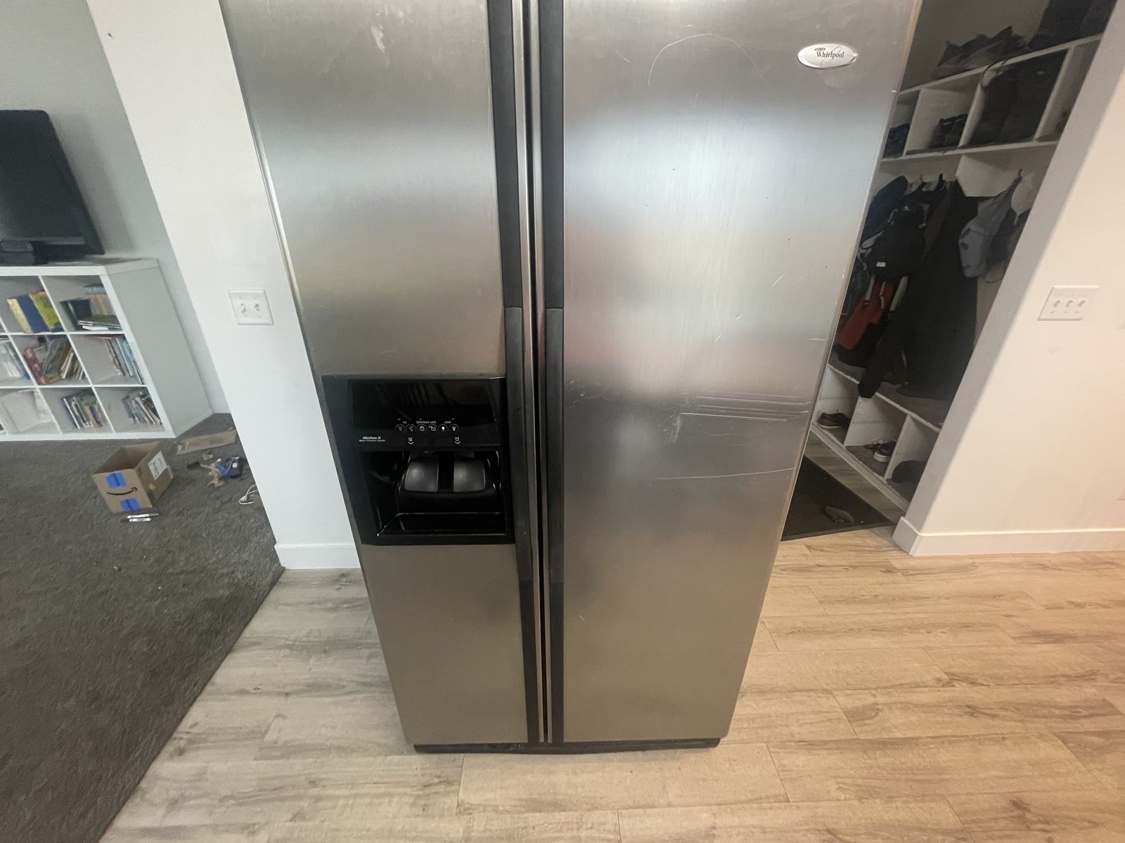 Stainless Steel side by side refrigerator.