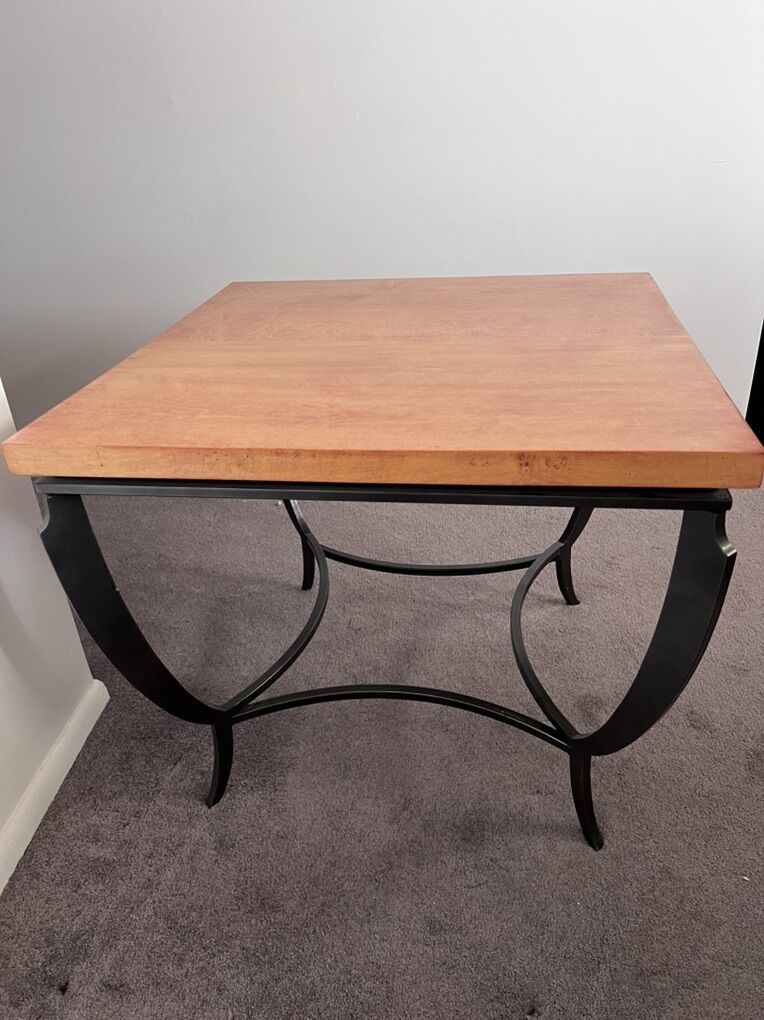 Solid Wood Table With Metal Base