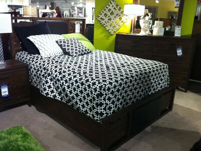 Solid wood bed frame with faux leather - queen sized