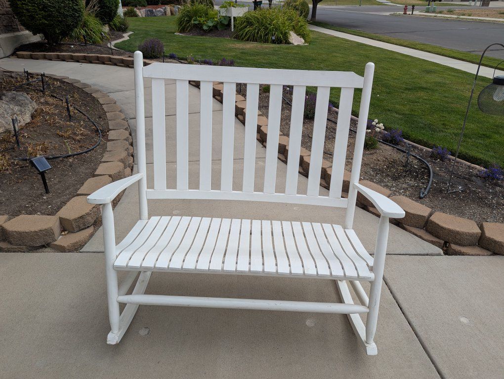 White Wood Porch Rocking Bench - 2-Seater Rocker $50