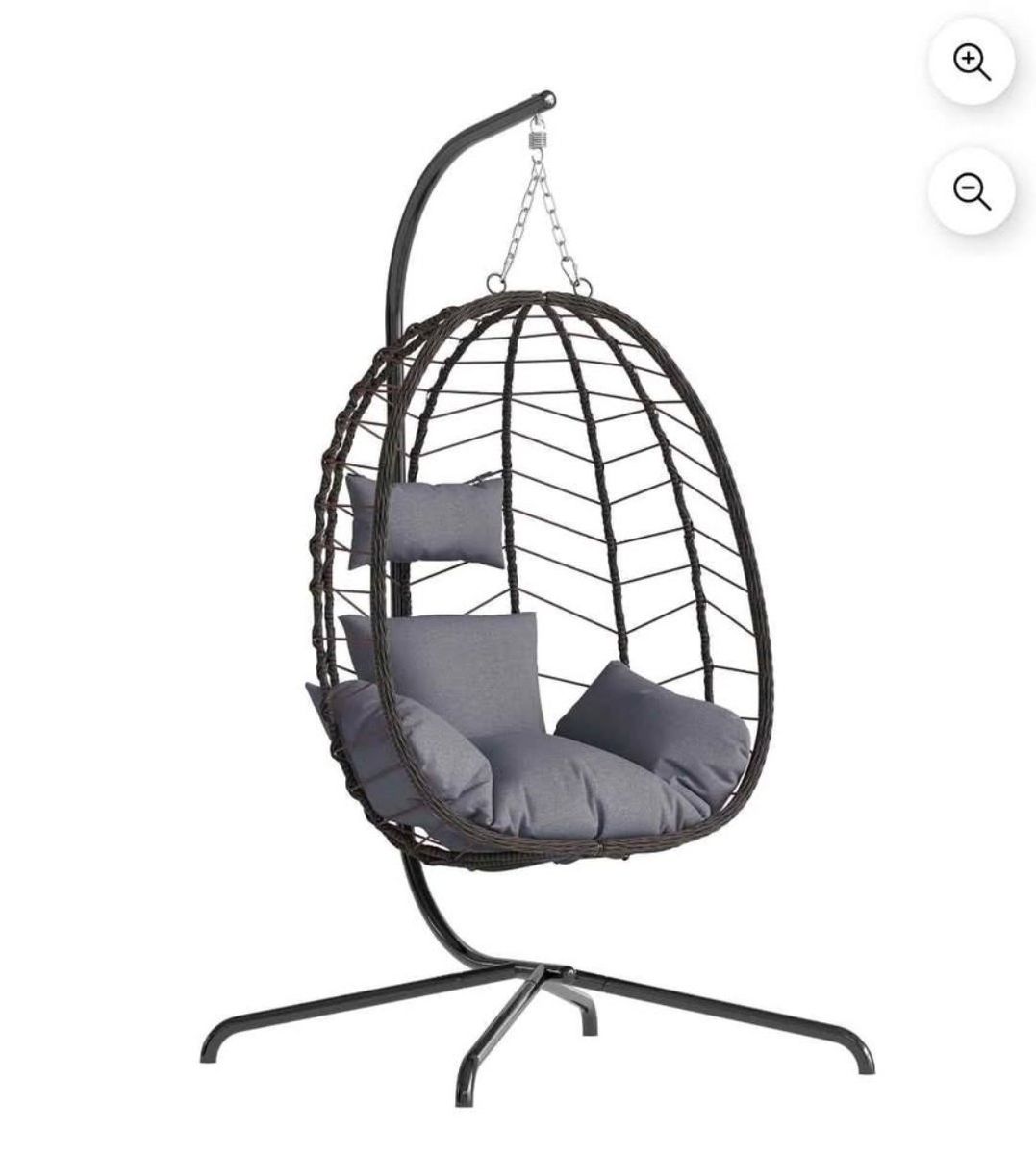 New Hanging Egg Chair with Stand – Outdoor/Indoor Wicker Swing Chair, Brown/Gray #374