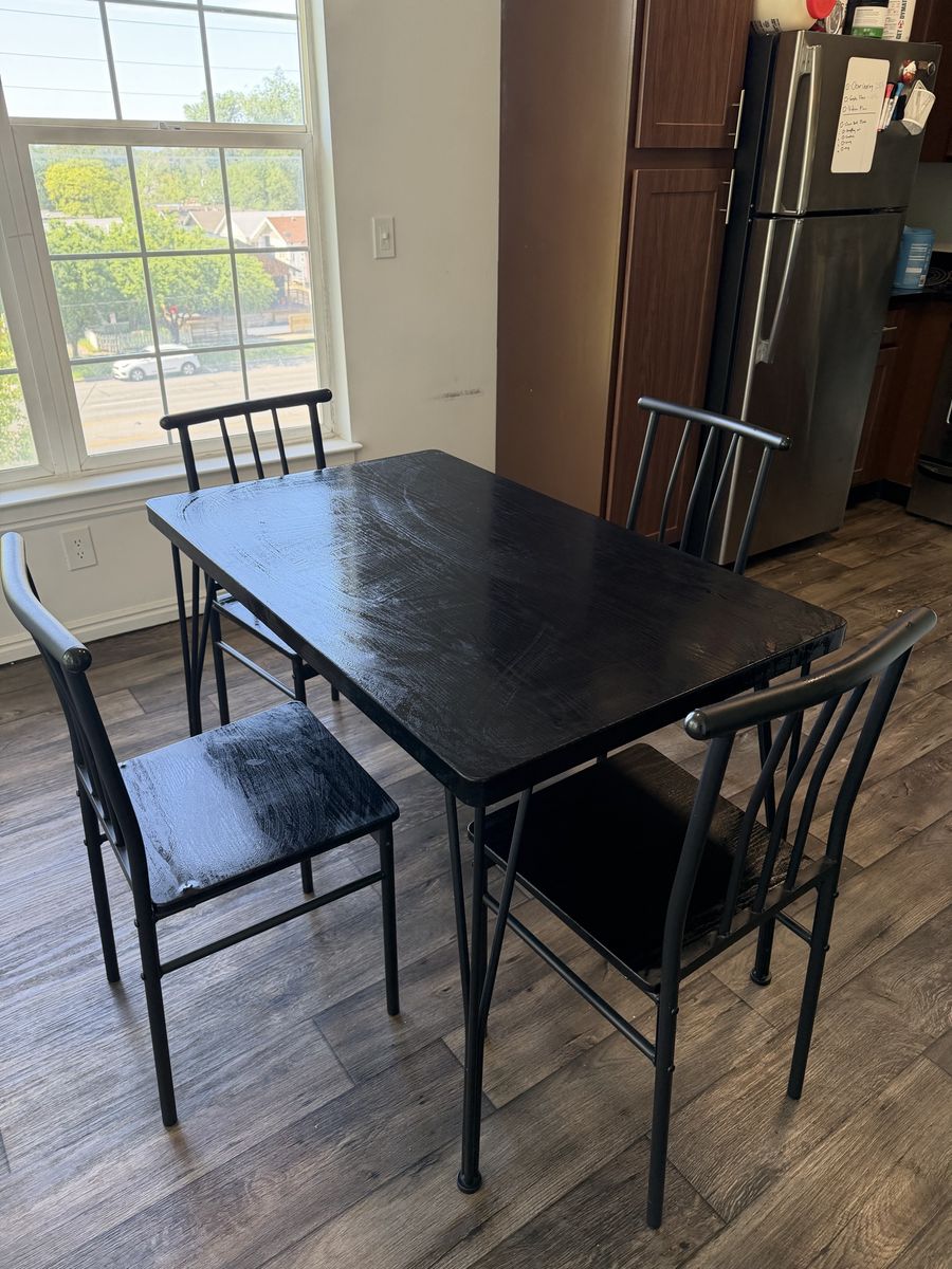 Black Dining Table with 4 Chairs - Compact & Stylish Seating Set