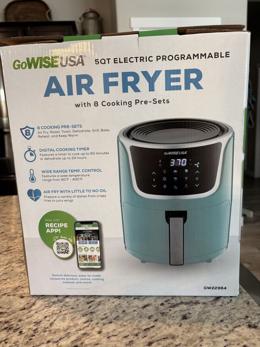 GoWISE USA 5QT Electric Programmable Air Fryer with 8 Cooking Pre-Sets, Teal