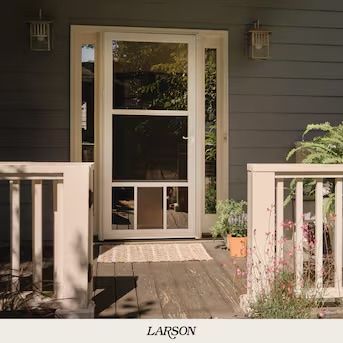 Larson pet full view, aluminum reversible, hinge, storm door with self storing screen, brand new