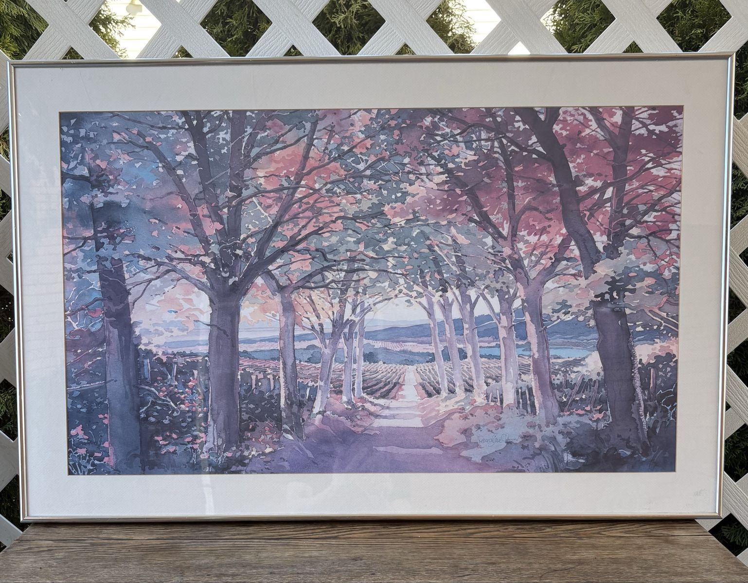 Large Douglas Chun Signed 1995 Framed Vineyard Art Print – 37.5”