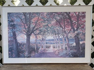 Large Douglas Chun Signed 1995 Framed Vineyard Art Print – 37.5”