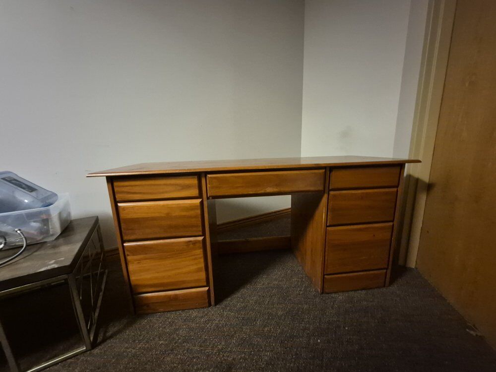 Brown Wooden Desk with 6 Drawers