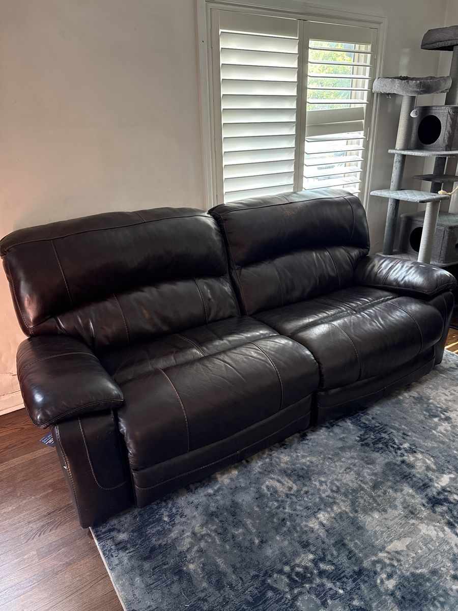 Dark Brown Leather Reclining Couch - Good Condition