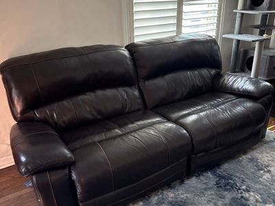 Dark Brown Leather Reclining Couch - Good Condition