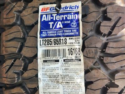 285/65r18 bfgoodrich Ko2 all terrain ta