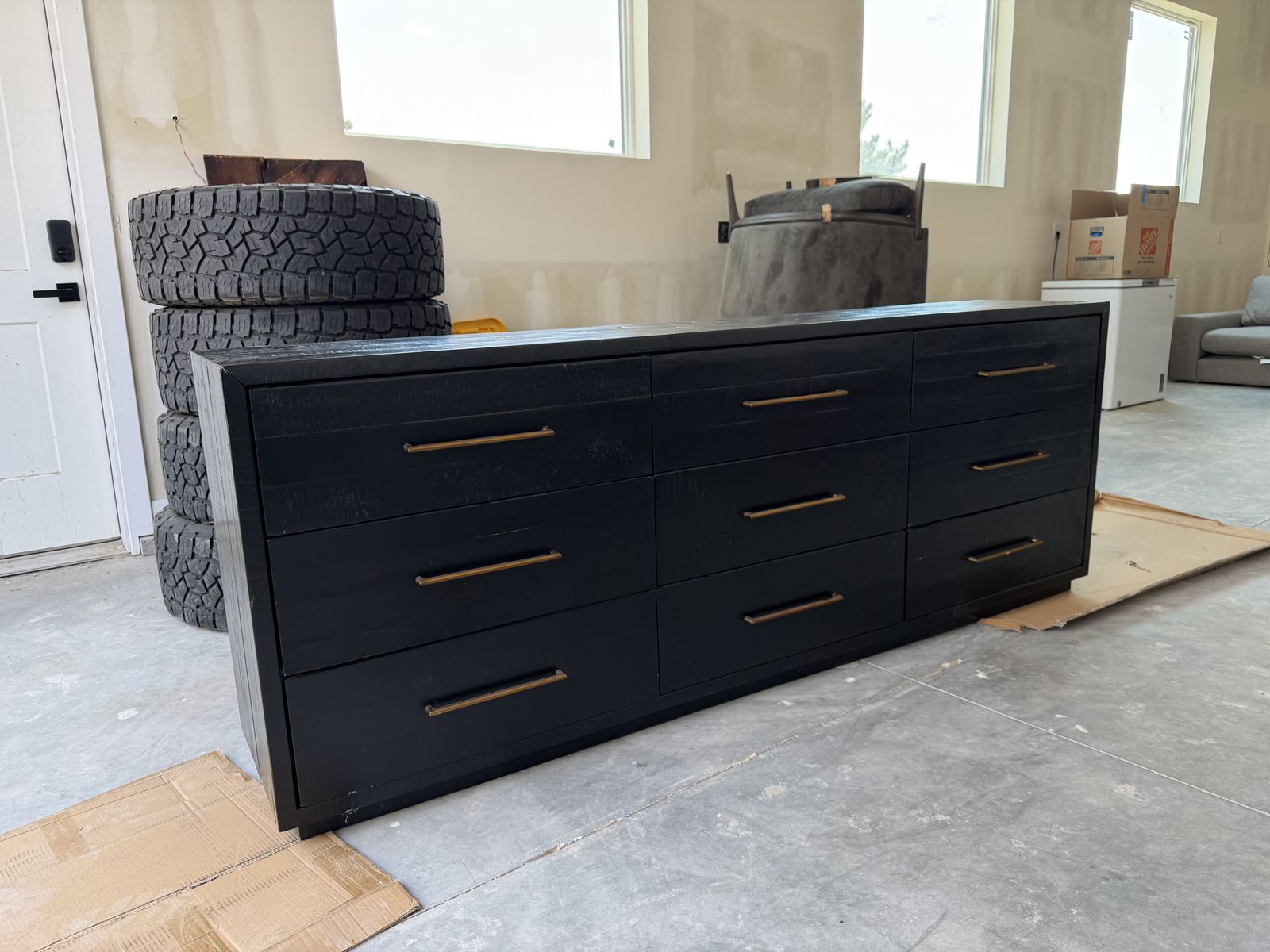 Four Hands Hadley Suki 9-Drawer Dresser - Burnished Black with Brass Hardware