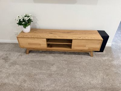 Modern Mid-Century Wood TV Stand Media Console with Storage