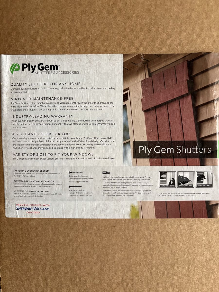 NEW In Box Ply Gem Black Board & Batten Exterior Shutters - 70" x 14.5"