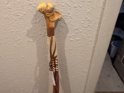 Unique Hand-Carved Moose Head Walking Stick - Rustic Wood Design