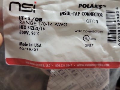 NSI Polaris IT-1/0B Insulated Tap Connector 1/0-14 AWG 600V 90°C Hex 3/16 (2-Pack)