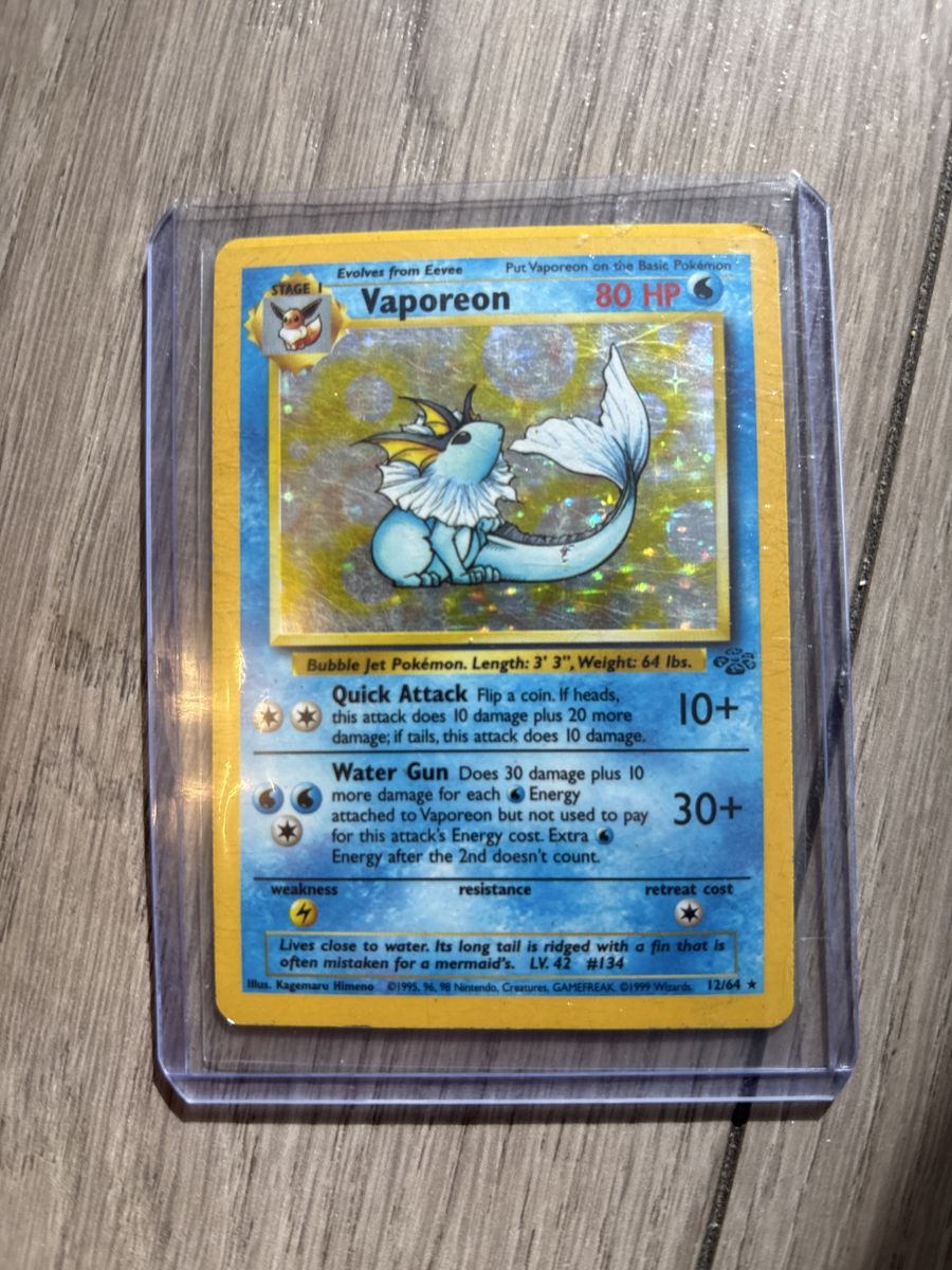 Pokémon Vaporeon 12/64 Holographic Jungle Set 80 HP LV. 42 Card