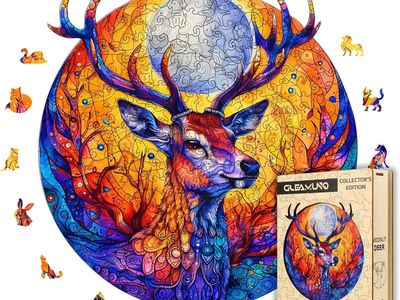 NEW Moonlit Deer Wooden Jigsaw Puzzles for Adults – 229 Pcs, 13.3" x 13.6", Irregular Shapes, Hand-Painted Masterpiece