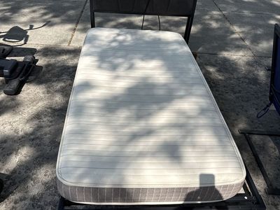 Twin Metal & Wood Platform Bed Frame with Headboard Storage and Mattress